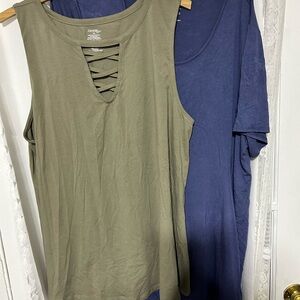George Olive and Navy tops -3x/2x- two comfortable tops-new or like new